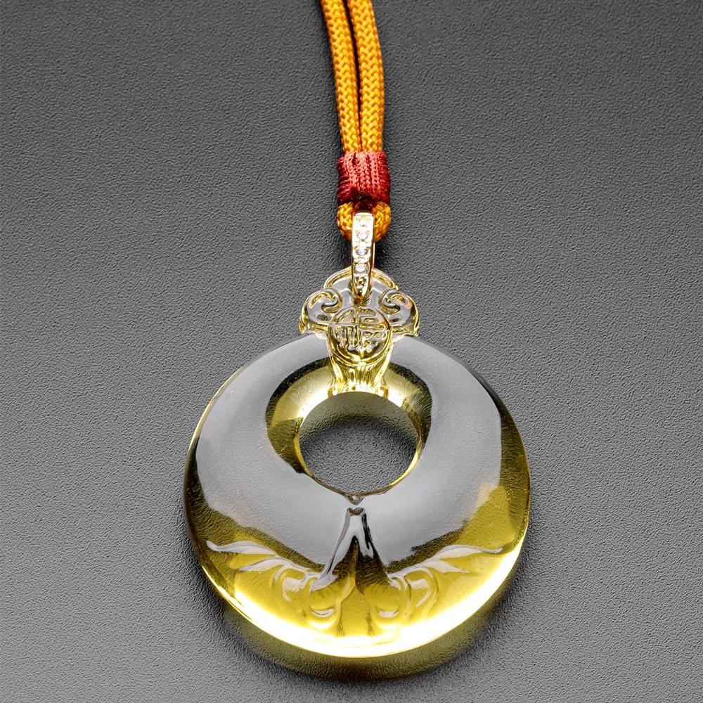 Chinese Style Yellow Glaze Peace Buckle Pendant Necklace Zen Lucky Blessing Prayer Jewelry Gift For Women Men Spiritual Amulet