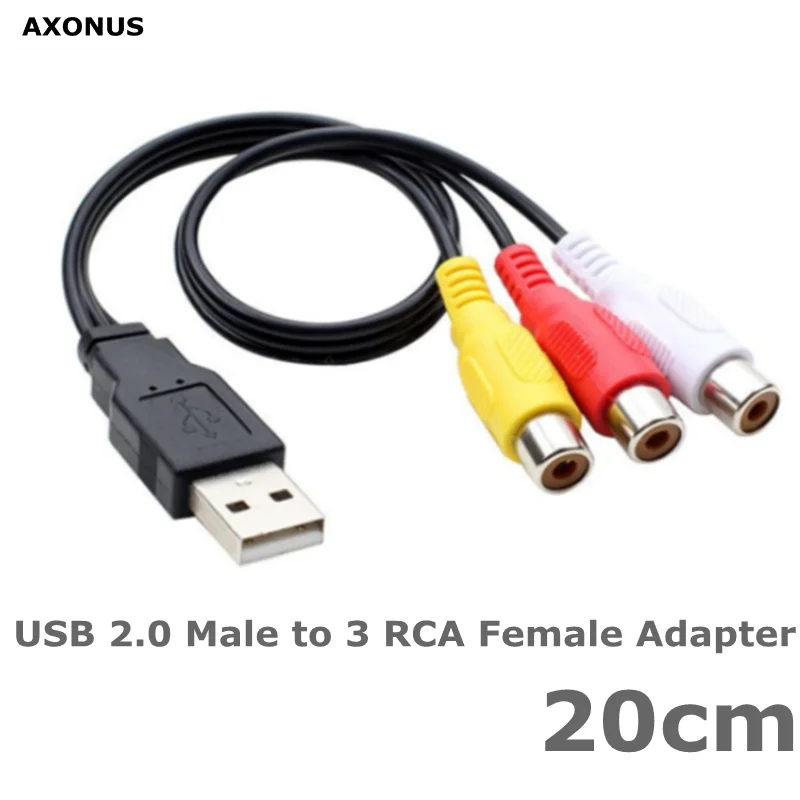 20 cm USB 2.0 Stecker auf 3 Cinch-Buchse Adapter Audio Konverter Video AV A/V Kabel für HDTV TV Monitor DV Lotus Kabel
