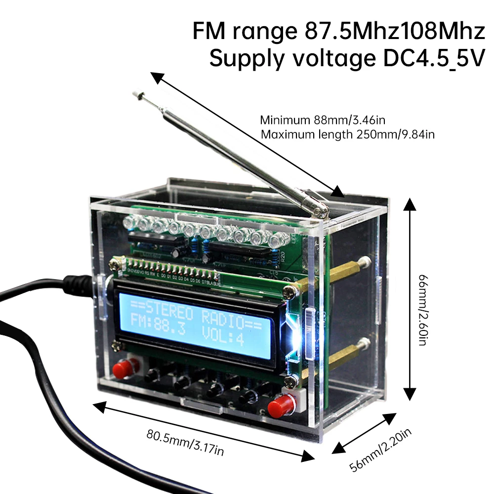 Kit elettronico Radio FM fai da te con guscio frequenza regolabile 87-108MHZ RDA5807 Display LCD PCB saldatura progetto pratica saldatura
