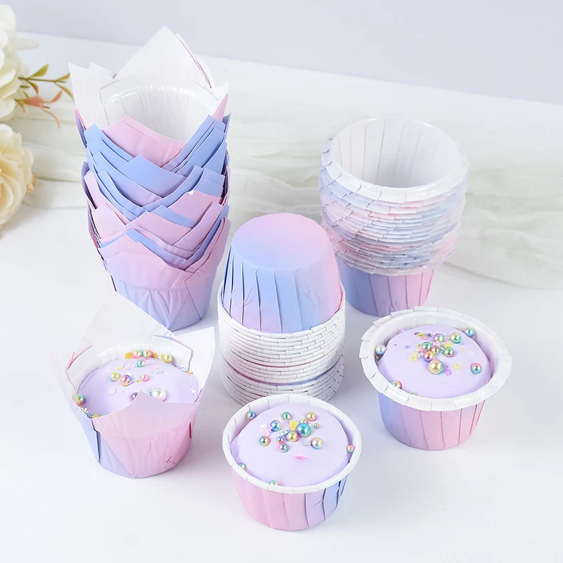 10/30pcs Rainbow Cupcake Paper Cup Oilproof Cake Wrappers Cups Mermaid Birthday Party Decoration Wedding Supplies Baking Tools