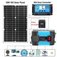 110V/220V Solar Panel System 4000W/6000W Inverter 18W Solar Panel 30A Charge Controller Power Generation Kit for Outdoor Camping