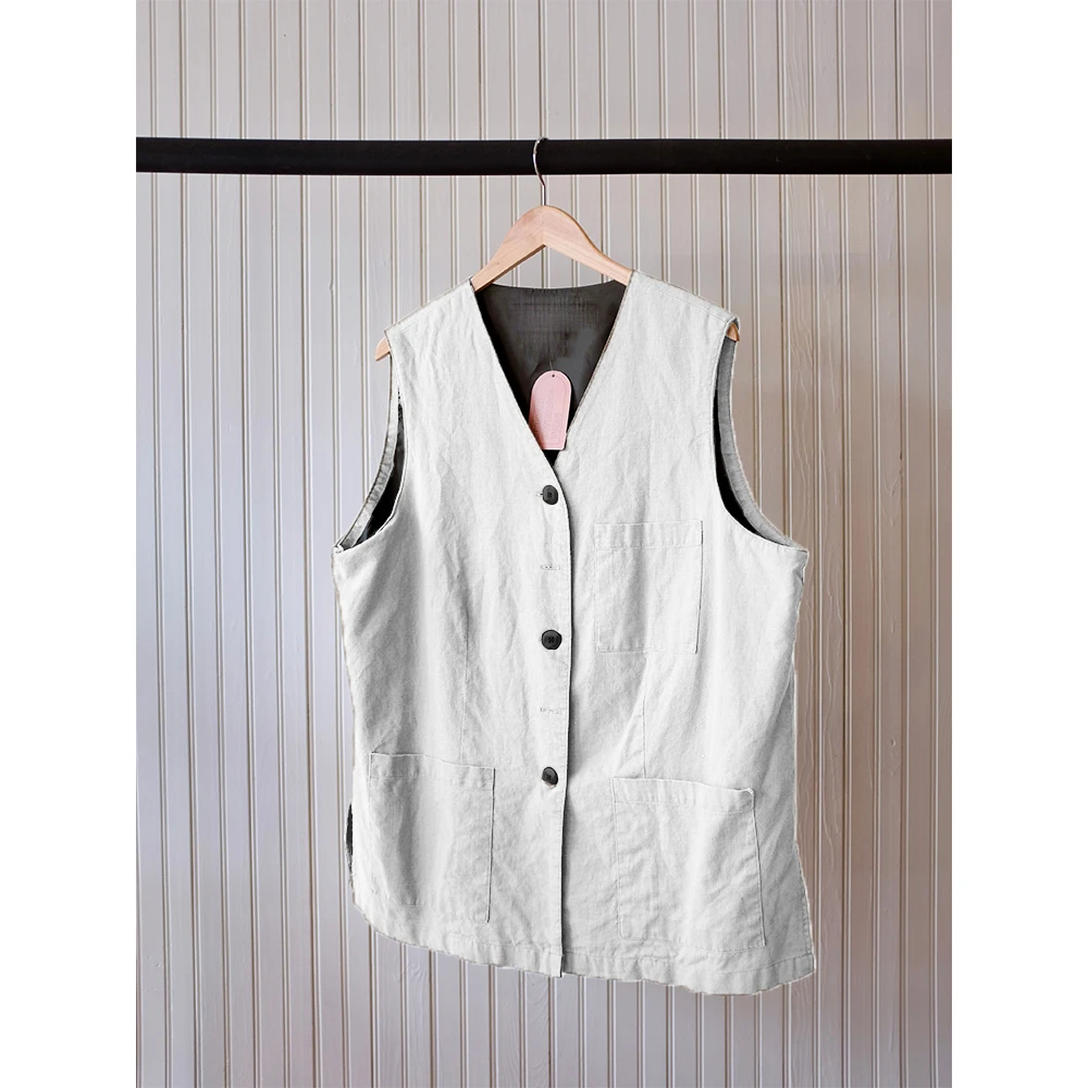 Men\'s Summer Vest Linen Casual V Neck Gilet Korean Vest Sleeveless Men Jackets Comfortable Clothes Daily Wear Male Vintage