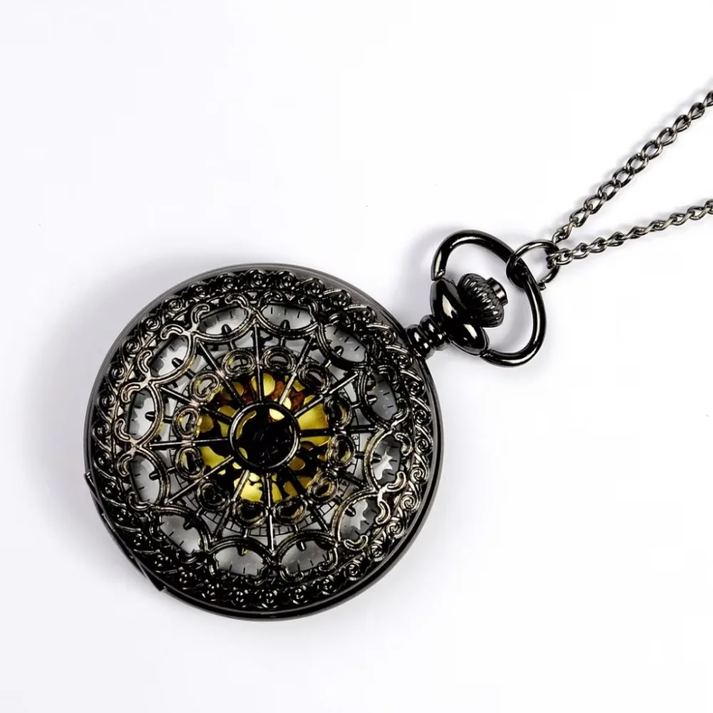 

8028 Popular Exquisite Web Spider Design Pocket Watch Bronze Perspective Vintage Chain Hollow Gold Plated Dial Gift Fob Watch