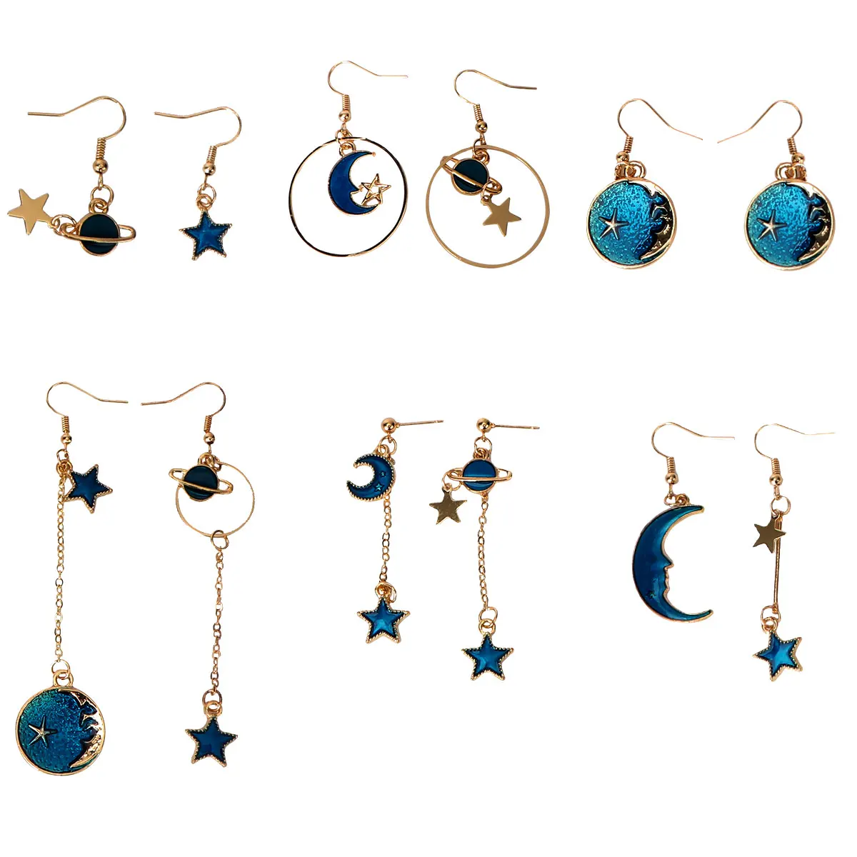 

6Pairs Sky Earrings Simple Design Alloy Durable Safe Jewelry for Random Style Star Shape Earrings