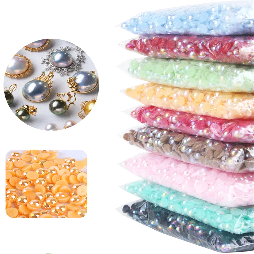 3 mm-12 mm Mix-Größe, halbrund, AB-Perlen-Kunststoff, nicht Hotfix, flache Rückseite, glitzert für DIY-Nagelhandwerk-Dekoration