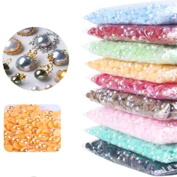3mm-12mm Mix Size Half Round AB Pearl plastic Non Hotfix Flat Back Glitters For DIY Nail Craft Decoration