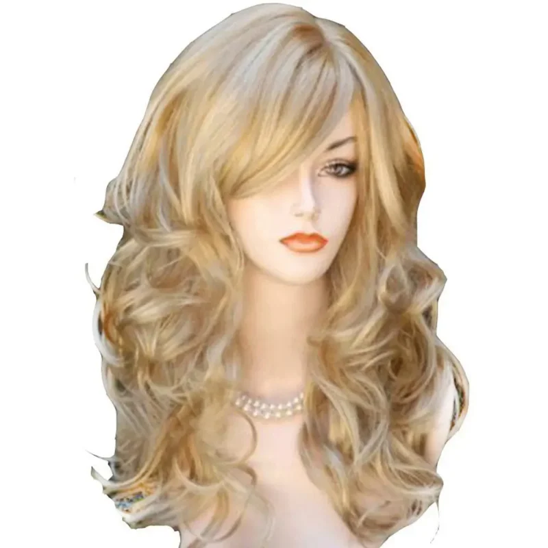 QQXCAIW Long Wavy Natrual Blonde 60 Cm Synthetic Hair Wigs