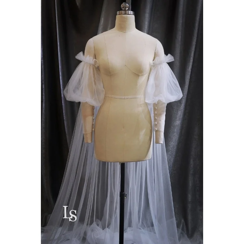 

New Bridal Gown Stage Show Performance Outfit Sleeveless Long Tail Fairy Tale Pure Color Outerwear for Brides