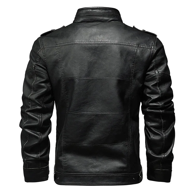 الرجال معطف جلد الخريف الشتاء الأمريكية الرجعية الشرير الوقوف طوق الذكور سترة مقاوم للماء يندبروف كم طويل رجل ملابس خارجية #2