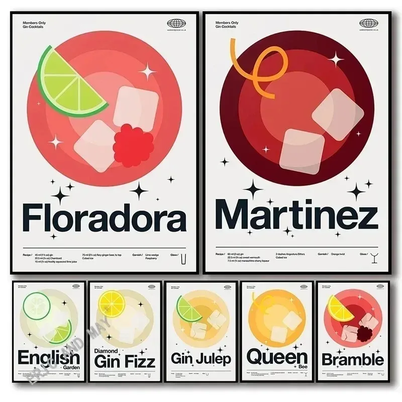 Century Modern Mid Sloegroni Queen Bee Gin Rickey Cocktail Art Home Wall Design Canvas Painting Posters Aesthetics Bar Kitchen D