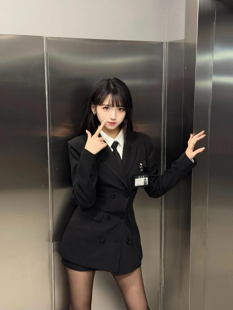 الكورية نمط أنيق المرأة 3 قطعة مجموعة سليم السترة معطف تصميم بلوزة تنورة صغيرة Y2k Harajuku ريترو موضة جديدة وتتسابق 2025