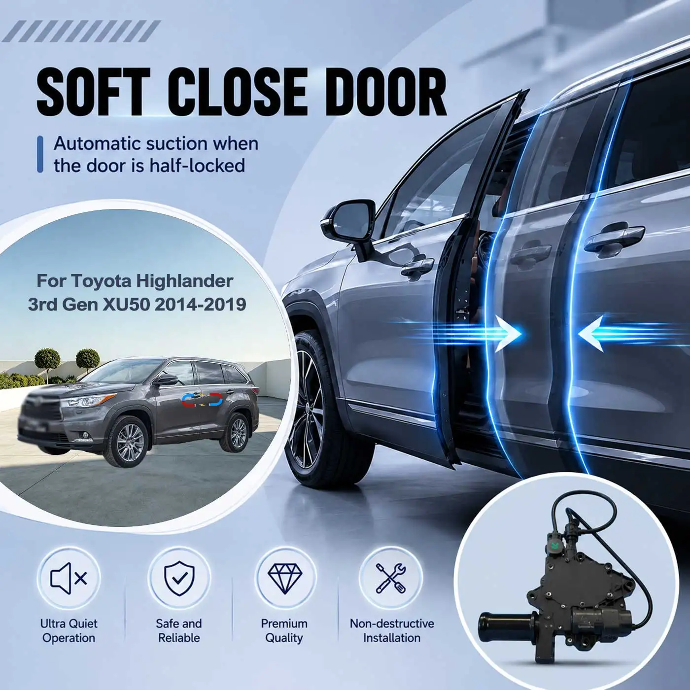 

For Toyota Highlander 3rd Gen XU50 2014-2019 Electric Soft Close Door Auto Pull-In Suction Lock Intelligent Silent Closer Kit
