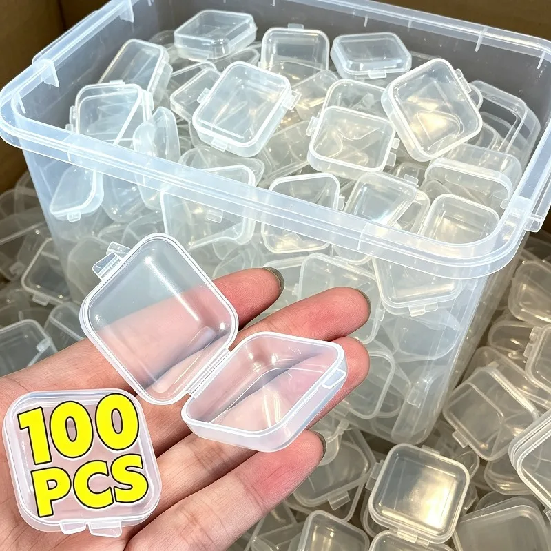 Fashion Mini Transparent Plastic Square Jewelry Box Flip Portable Pill Container Earplug Storage Boxes Earrings Display Case Box