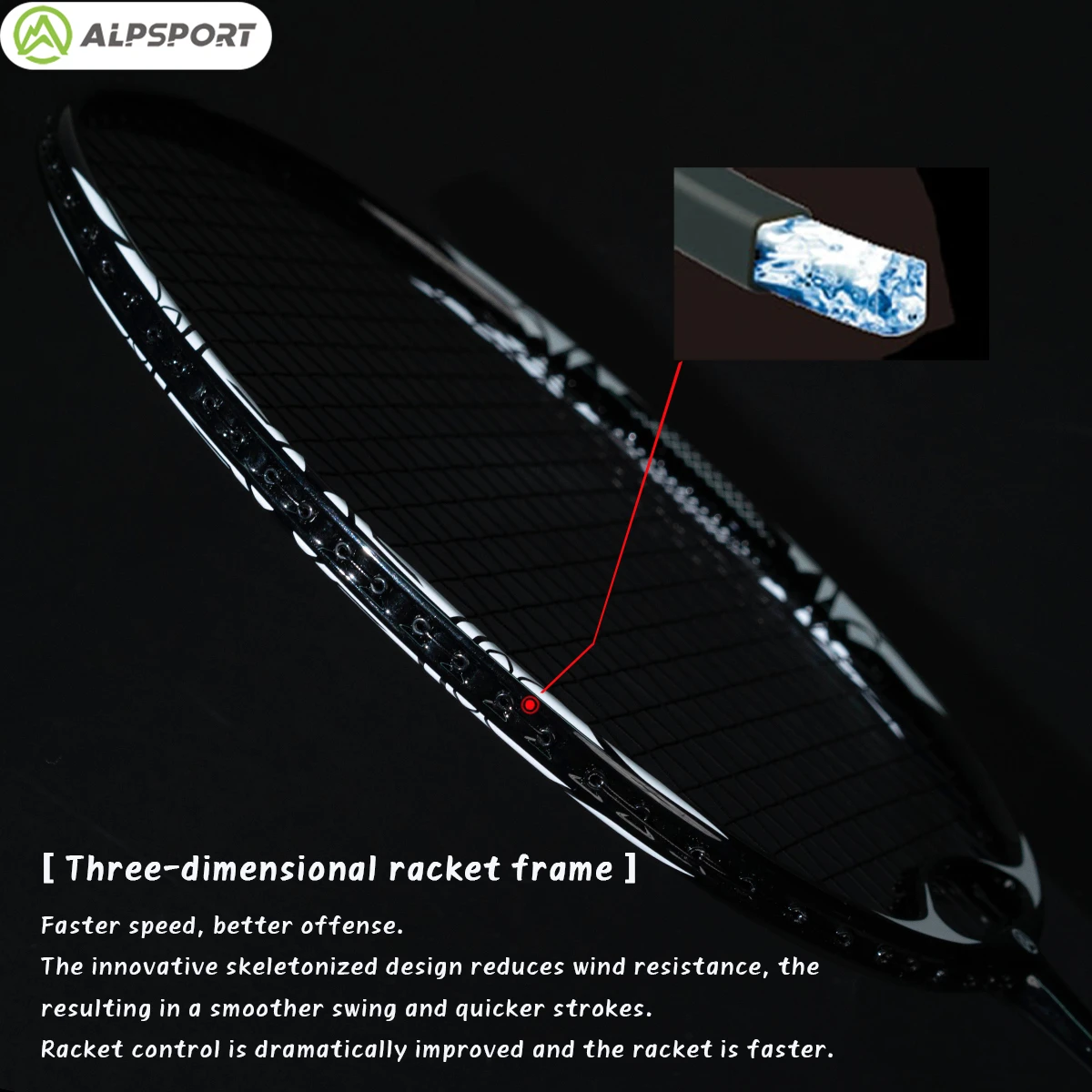 Alpsport ZHA 4U Robuust en duurzaam Legaal, origineel Badmintonracket Lichtgewicht en uitgebalanceerd Maximaal gewicht 38lbs (met rackettas en