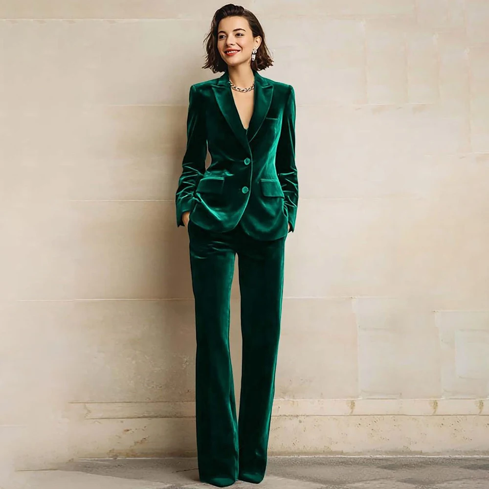 

Formal Green Women's 2 Piece Jacket Pants Suits Elegant Single Breasted Peak Lapel Slim Fit Office Work Female Clothing Outfits
