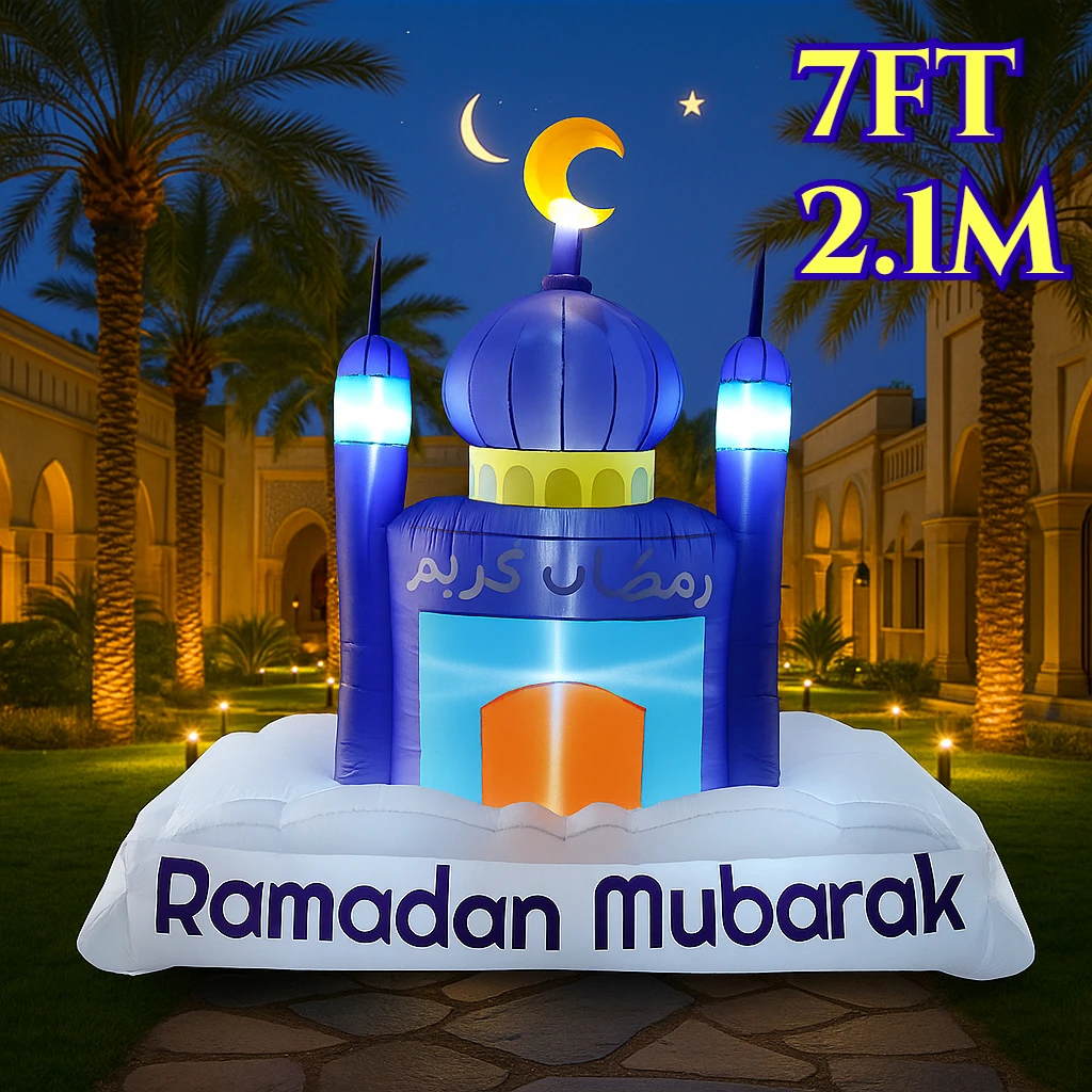 

2.1M/7FT Inflatable Toys Muslim/Islamic Ramadan Castle Model Built-in LED Lights Eid Mubarak Decorations for Celebrate Fasting