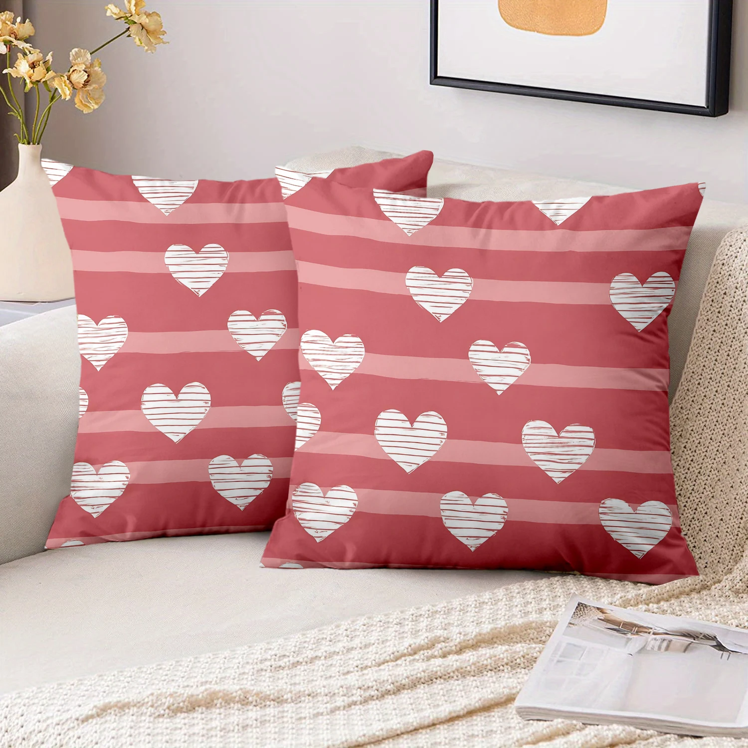 1 Pieces Valentine Heart Stripe Pillow Covers Polyester sofa decorative cushion cov Headboard Pillow (Without Pillow Core）