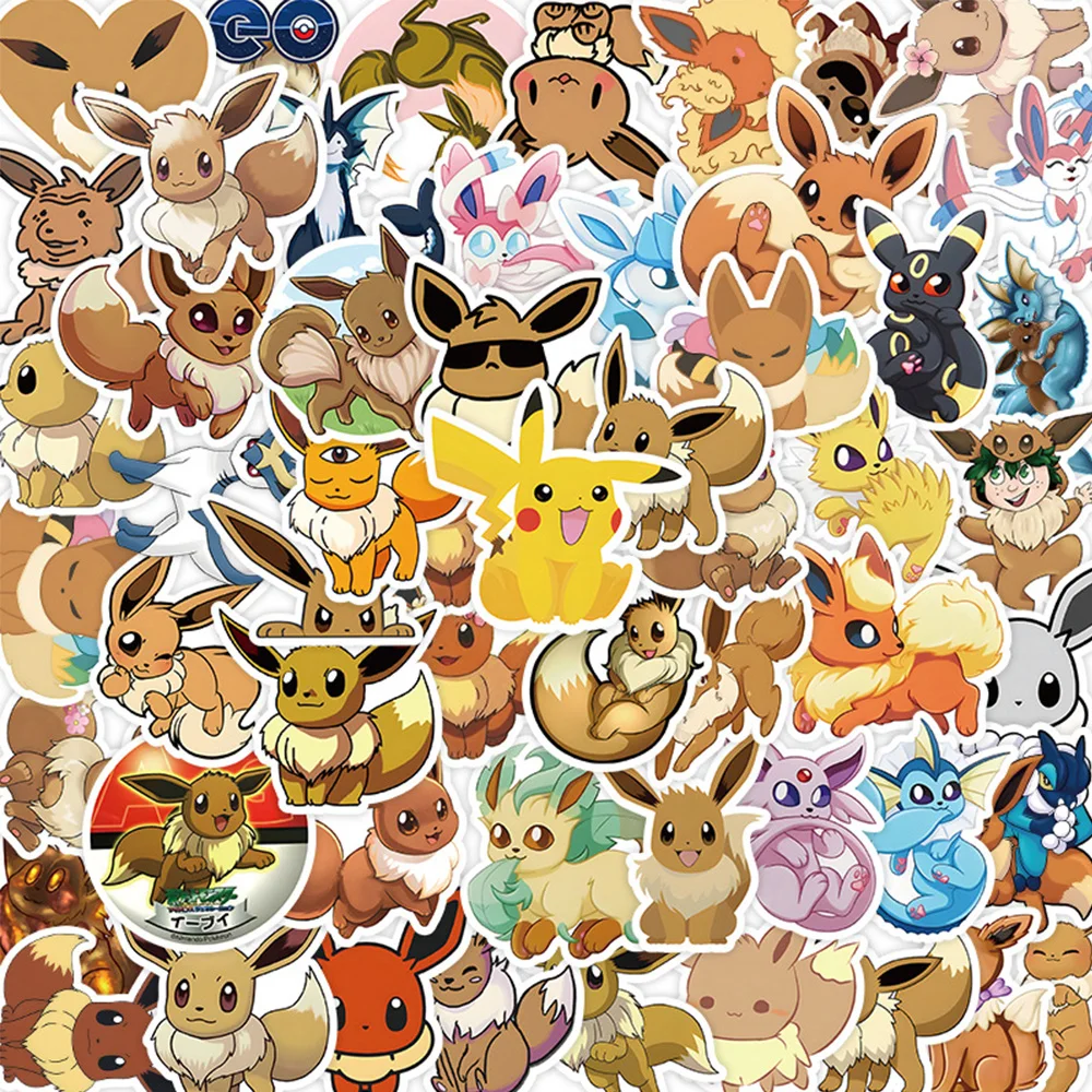 10/30/50pcs Kawaii Pokemon Eevee Cartoon Stickers Classic Anime Kid Decals Toys DIY Luggage Stationery Laptop Waterproof Sticker