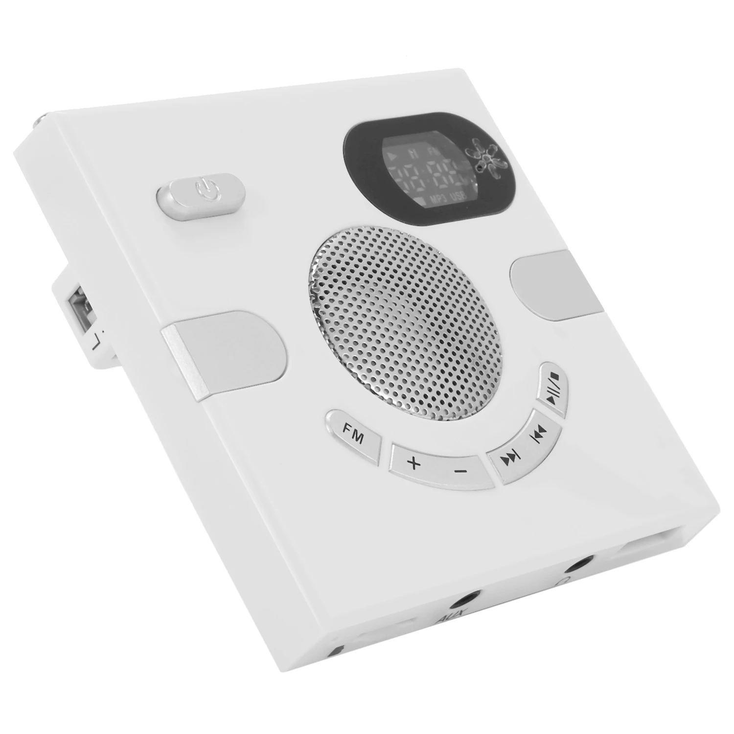 Wall Speaker Rádio FM com Exibição do Tempo, fone de ouvido, Suporte Aux Audio, Cartão TF, Disco USB, Mp3 Player