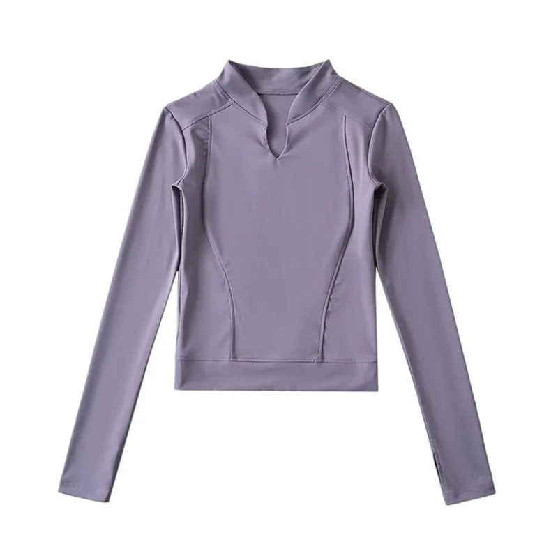 Half Zip Stand Collar Slim Yoga Long Sleeve Top Women Bodycon Quick Dry Cropped Workout Tee view 5