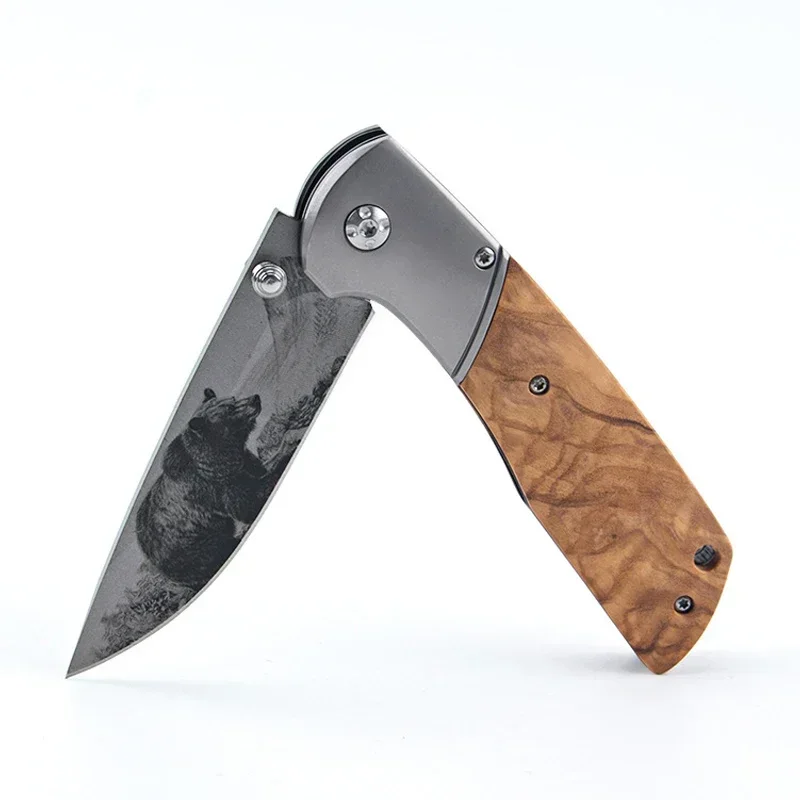 

Damascus Quality Folding Blade Knife 440C Blade Ebony +Wood handle Camping Hunting Survival Knives Pocket Outdoor Knife EDC Tool