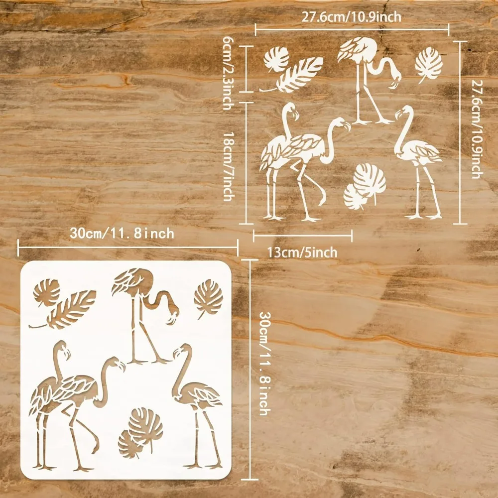 Flamingo Stencils for Painting 11.8x11.8inch Reusable Palm Tropical Leaves and Flamingos Drawing Template DIY Summer Themed