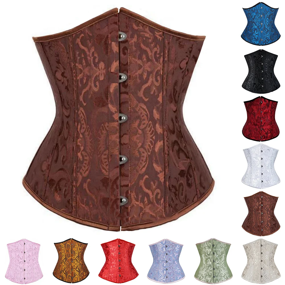 Women Body Shaping Corset Lace Pattern Buttons Sexy Silky Fashion Tight Intimate Slimming Corset Sleeveless