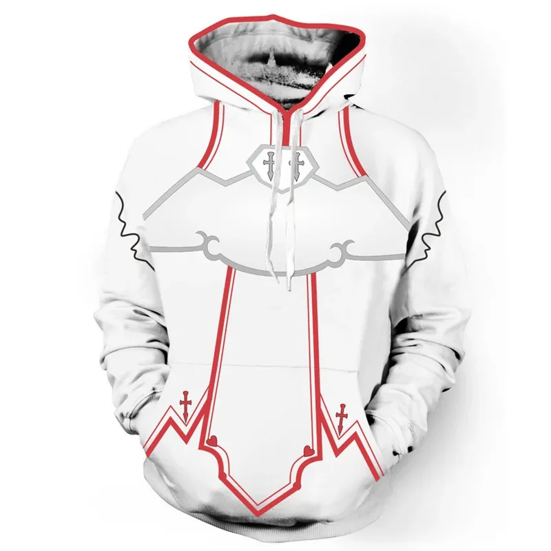SAO Sword Art Online Kirito Asuna Cosplay Costume Zip Up 3D Hoodies Long Sleeve Men Anime Hoodie Oversized Hooded Sweatshirt
