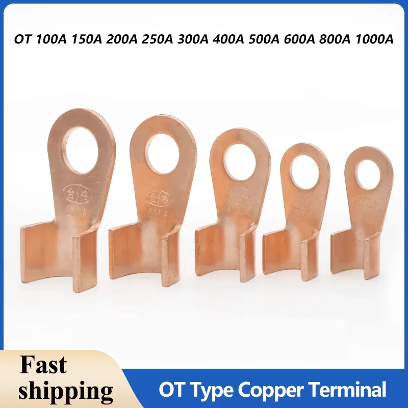 

100A~1000A OT Type Copper Terminal Non-Insulated Wire Connector Bare Electrical Cable Terminals Lug Battery Ring Crimp Terminal