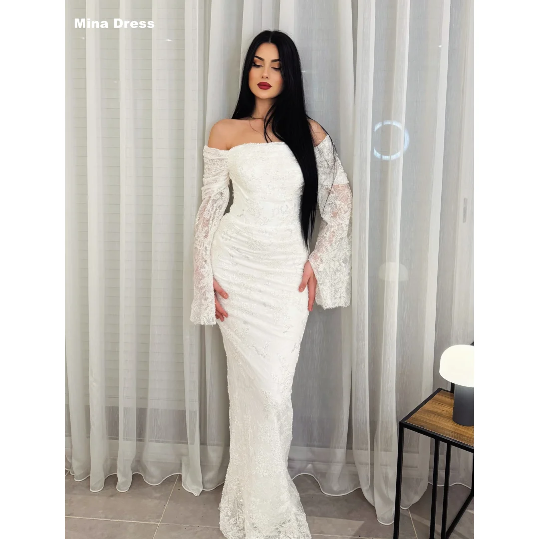 

Mina Customized White Off-shoulder Slim Long Dress Lace Elegant Party Dresses Best Selling Dresses Luxury Special Occasion