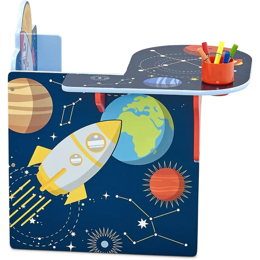 مكتب كرسي Delta Space Adventures مع صندوق تخزين مثالي للفنون والحرف اليدوية ووقت الوجبات الخفيفة والتعليم المنزلي واللعب Greenguar