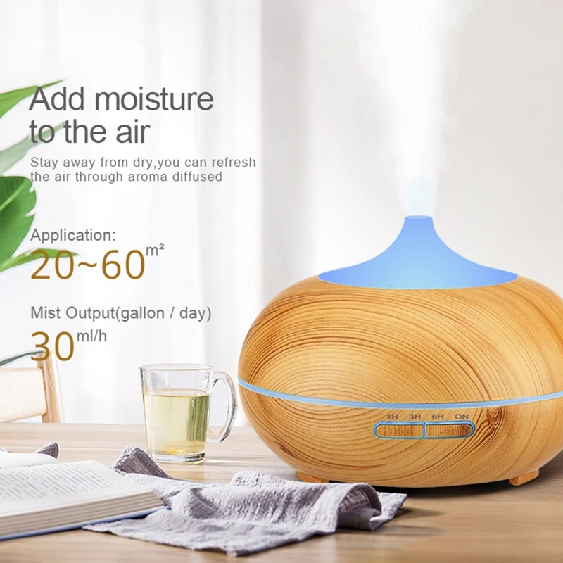 Difusores de óleo essencial 400ml, difusor de aroma ultrassônico, umidificador, névoa fria, desligamento automático sem água, luzes de 7 cores, plugue uk