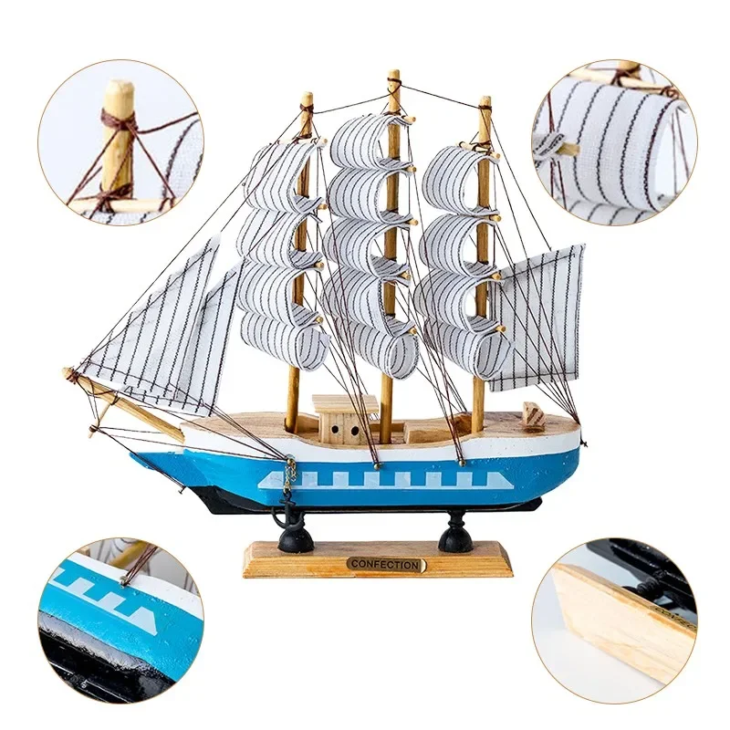 1pc Handmade Wooden Sailboat Model Crafts Desktop Model Toy Home Decoration Boat Creative Ornament Birthday Gift New