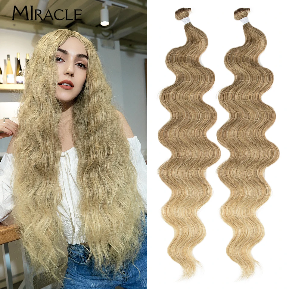 MIRACLE Synthetic Bundles 30'' Artificial Hair Extensions Body Wave Ombre Blonde Red Brown Cosplay Hair Weaving Women Hair Piece