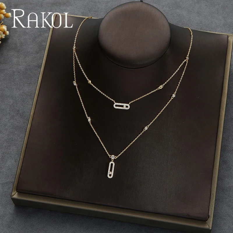 RAKOL Trendy Dainty Initial Cubic Zirconia Tag Shape Choker Necklace for Women Stackable Party Jewelry Gift Mujer Moda