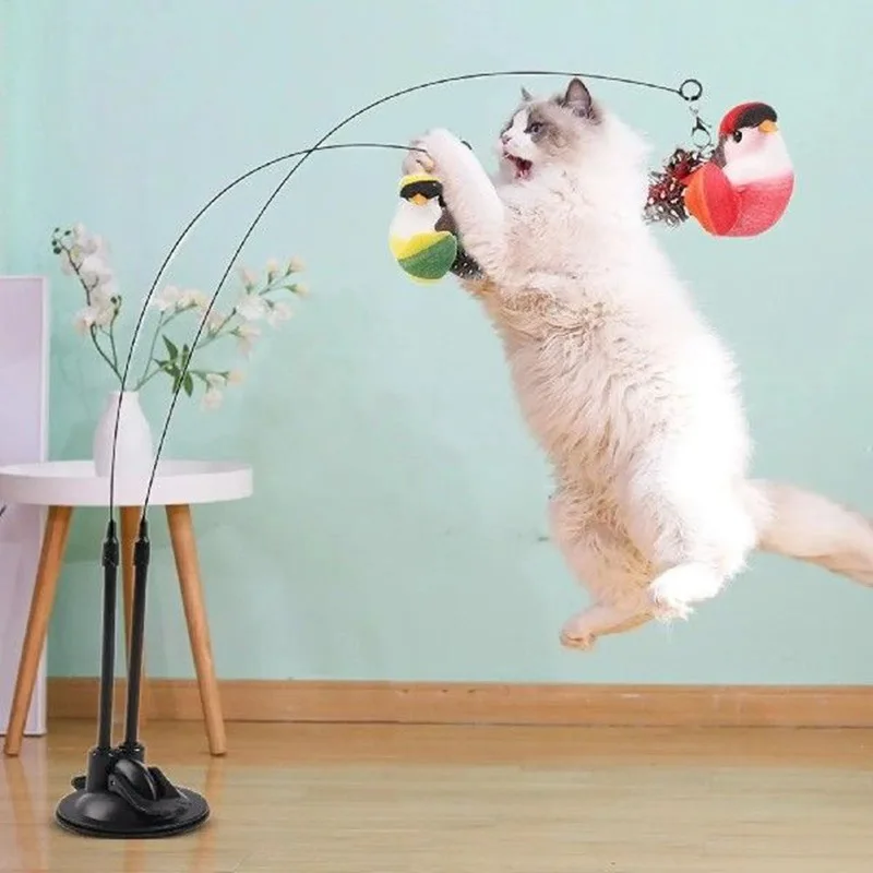 Brinquedo Interativo para Gatos com Cabeça de Pássaro Simulada, Vara de Aço Removível e Substituível para Provocar Gatos, Alivia o Tédio e Promove a Felicidade