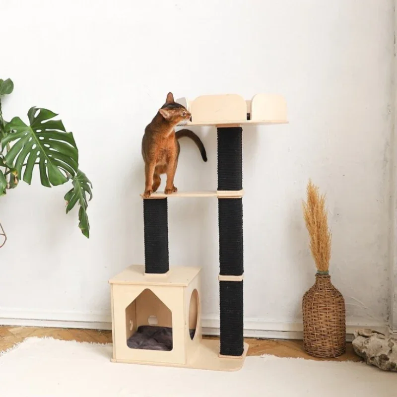 Factory Wholesale Custom Luxury  Wood Cat Condo Modern Cat Tree Tower Climbing &Scratching House Floral Cat Tree