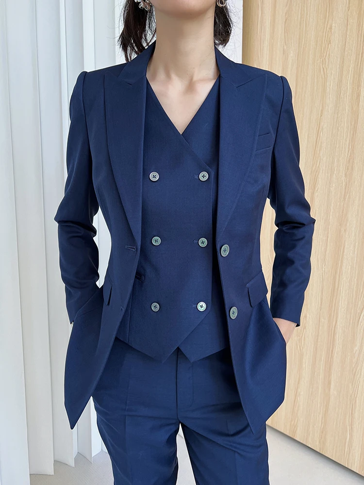 

Slim Fit Busin Women's Suiting Set in Royal Blue with Vest And Pants High End Profional Slimming Career Formal Wear