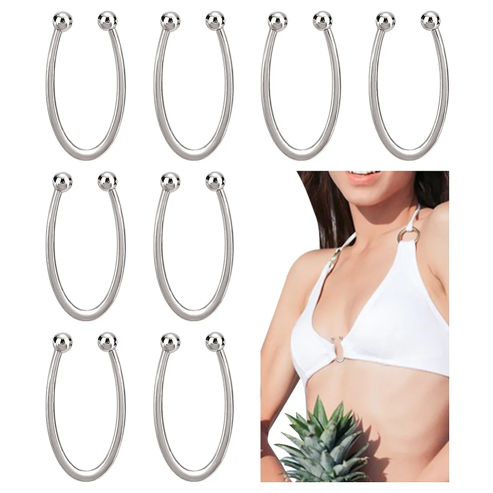 

8Pcs Alloy Bikini Clips Bra Clasp Replacement Part Lingerie Chest Closure V Shape Platinum 70x36.5x8.5mm