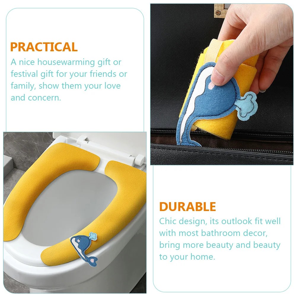 

3Pairs Toilet Seat Cover Cushion Waterproof Machine Washable Non Slip Easy Install Chic Design for Cold Days Gift for Family