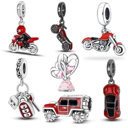 Fashion 100% 925 Silver Red Motorcycle Sports Car SUV Bus Charms Beads For Women Fit DIY Pan Bracelets Party Birthday Jewelry