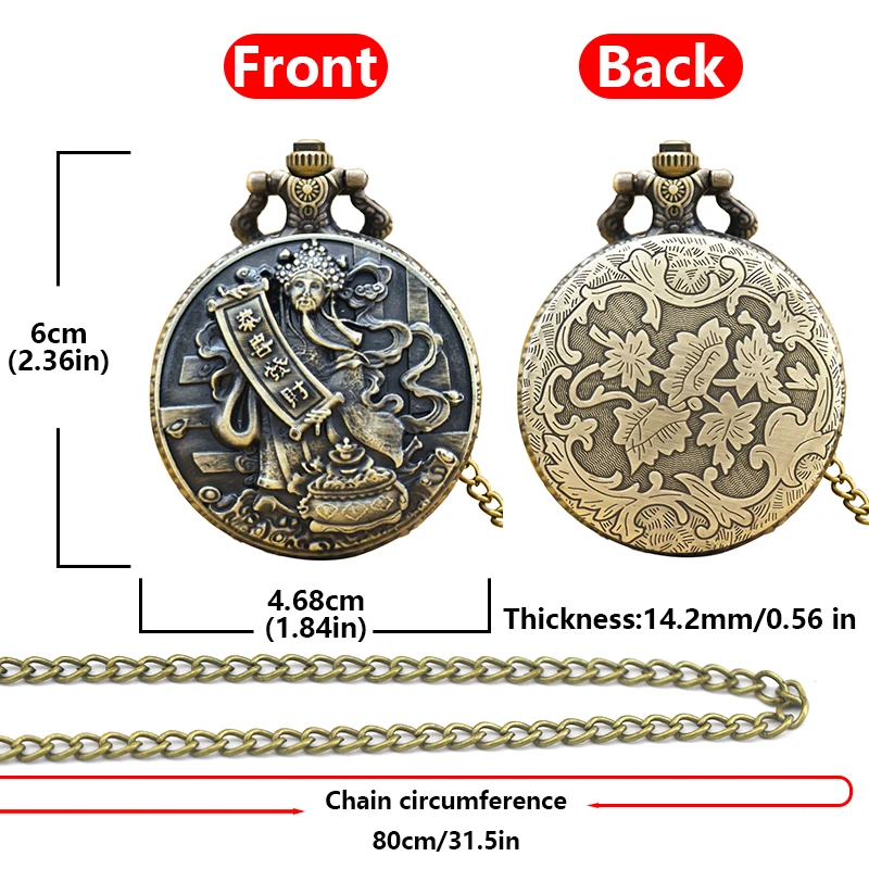 ساعة جيب برونزية عتيقة ، إله الثروة الشرقي القديم ، منحوت ، رمز الحظ السعيد ، مجموعة هدايا للجانبين