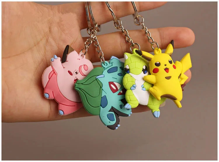 PVC Anime Pokemon Keychain Cartoon Double Side Pocket Monsters Key