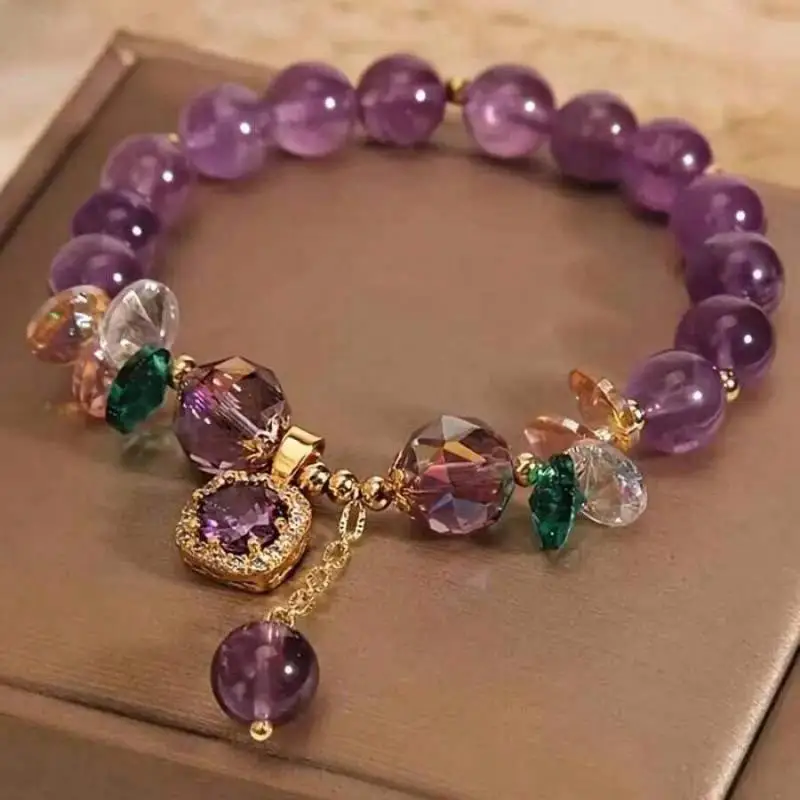 1 Stück Nischendesign-Heilarmband mit Imitationslila Kristallperlen, schönes symbolisches Geschenk für Familie und Freunde – Detail 5