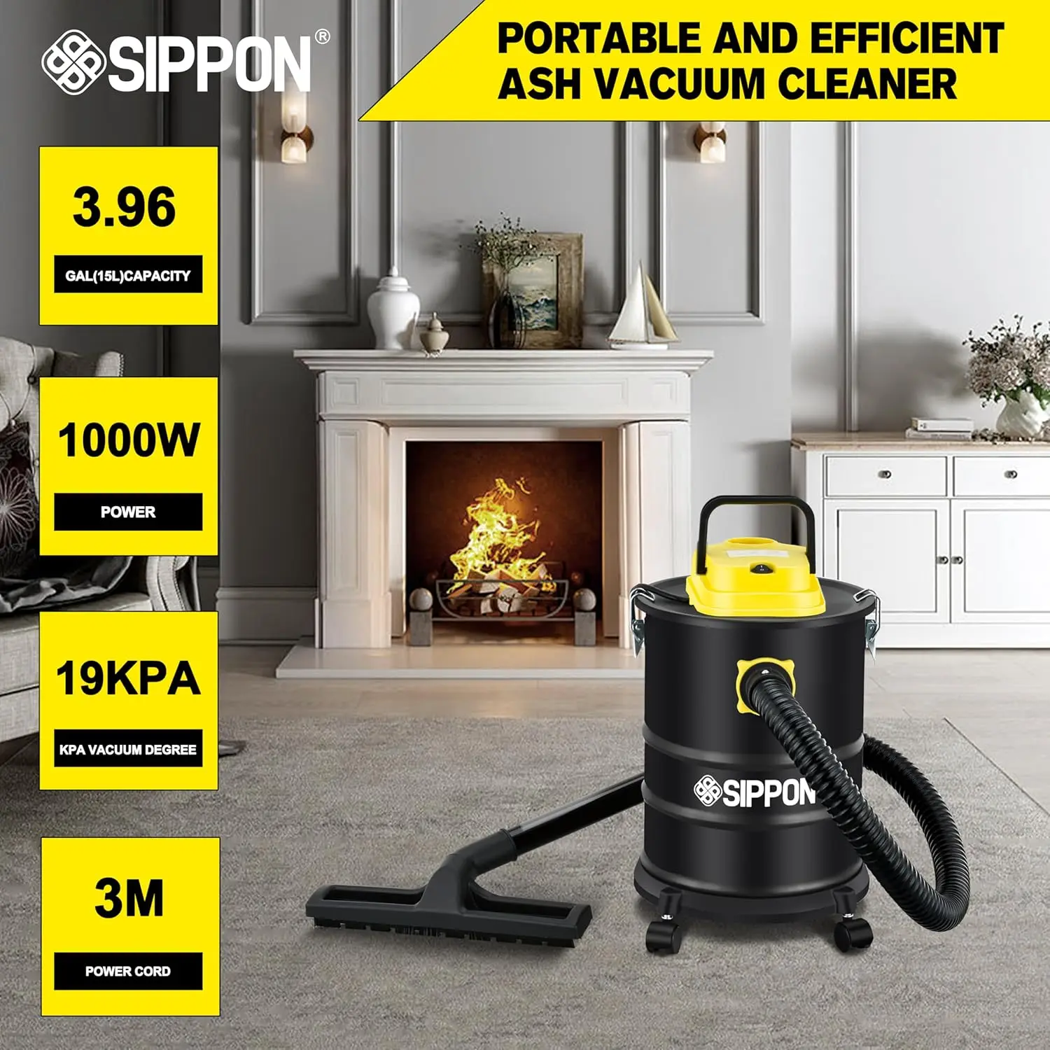 All-in-One 4 Gallon Ash Vacuum with 1000W High-Powered Suction and Blower Function, for Fireplaces, Pellet Stoves, and Pellet Stove Cleanup