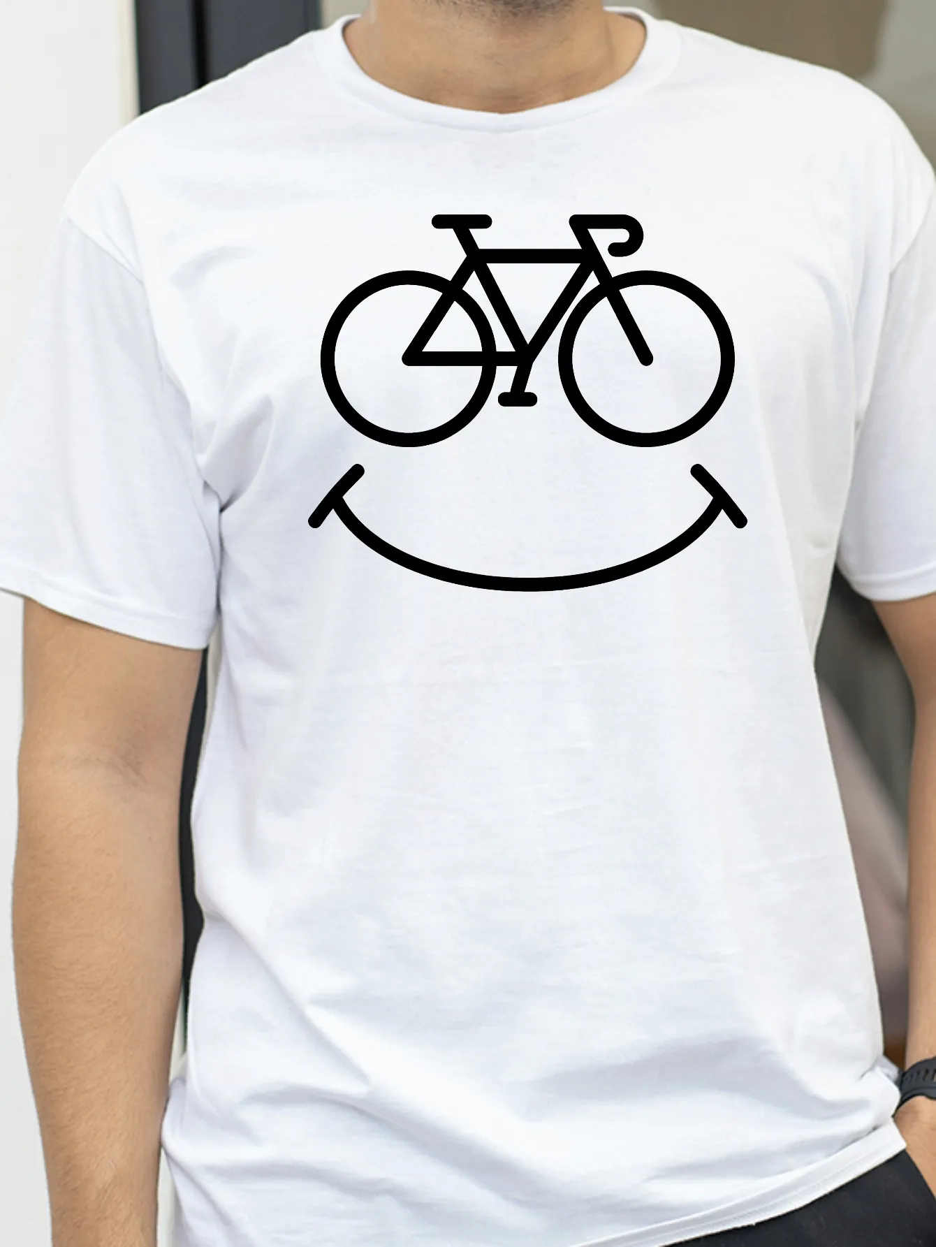 دراجة ابتسامة تي شيرت مطبوع عادية قصيرة الأكمام بلايز الصيف تيز للرجال النساء القطن س الرقبة كبيرة الحجم الشارع الشهير الأساسية