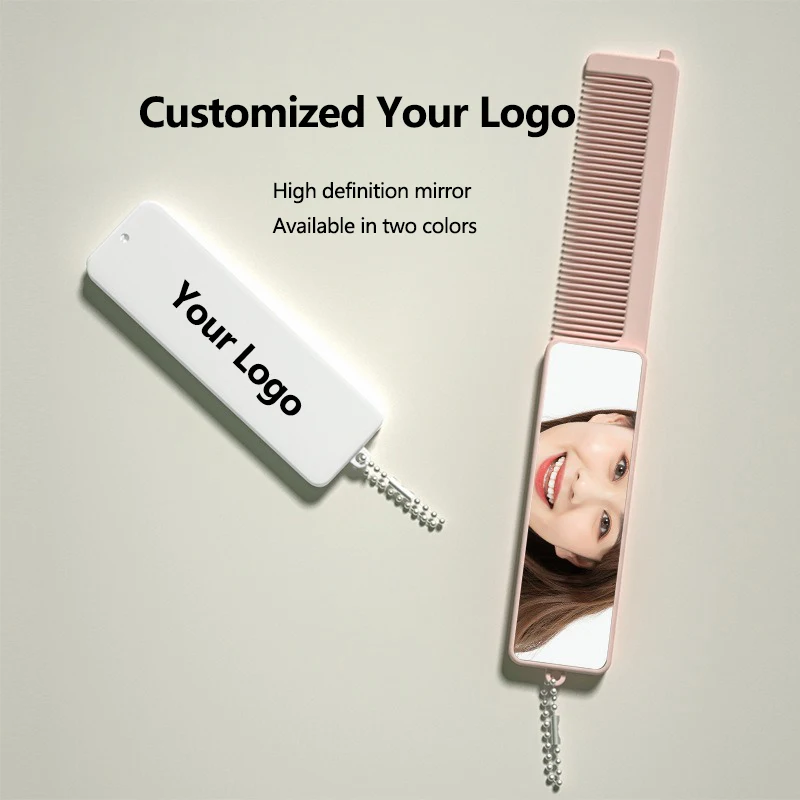 【Logo Custom】50Pcs Customized Portable Mini Mirror Comb for Easy Makeup Repair Hair Styling Customized Gifts for Enterprises