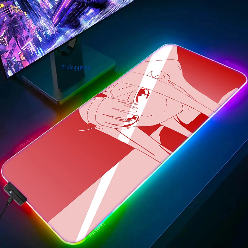 

Zero Two Darling LED Mousepads Anime Large Backlight Desk Mat 39.3x19.6in Gamer Mousepad RGB Mouse Pad Luminous Mouse Mat Otaku