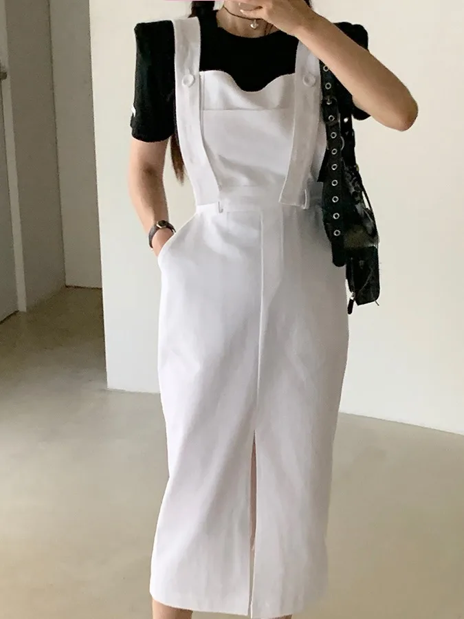 

Новая летняя повседневная облегающая юбка-миди на бретельках для женщин, длина до середины бедра, стандартный крой, подходит для различных случаев.