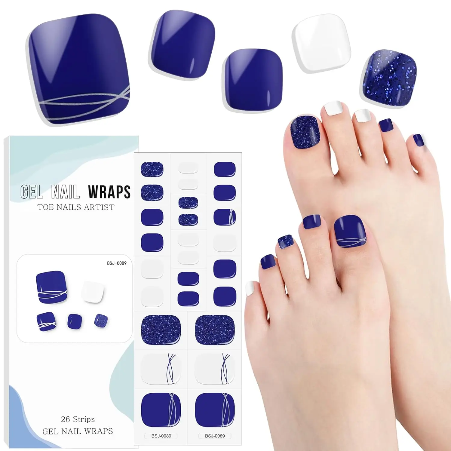 26 Tips Flower French Toe Nail Wraps Full Cover Semi Cured Nails Sticker Nail Art Gel Polish Manicure DIY Foot Nails Deco Women